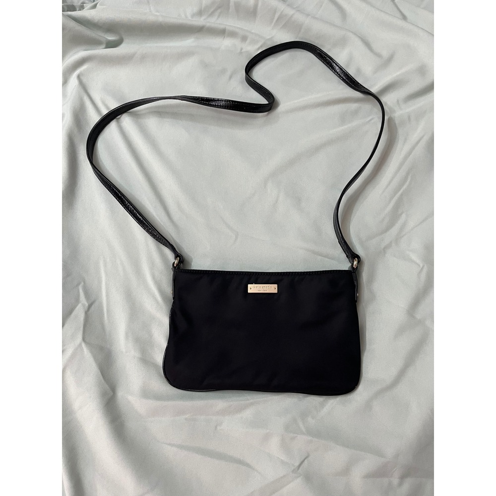 Kate Spade New York Black Nylon Small Crossbody‎ Bag Gold Logo Slim Purse